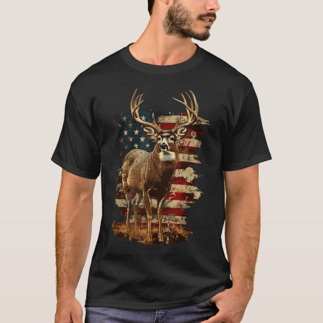  Whitetail Buck Deer Hunting 4Th Of July Usa  T-Shirt (Front)