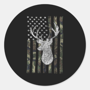 Whitetail Buck Deer Hunting American Camouflage US Classic Round Sticker