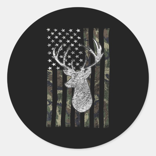 Whitetail Buck Deer Hunting American Camouflage US Classic Round Sticker (Front)