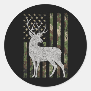 Whitetail Buck Deer Hunting American Camouflage Us Classic Round Sticker