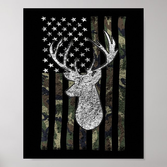 Whitetail Buck Deer Hunting American Camouflage US Poster (Front)