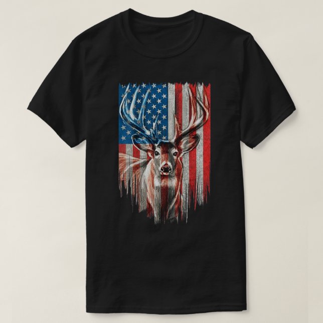 Whitetail Buck Deer Hunting American Camouflage US T-Shirt (Design Front)