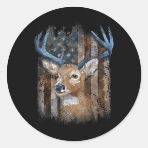 Whitetail Buck Deer Hunting American Flag Buck Hun Classic Round Sticker
