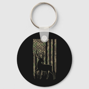 Whitetail Buck Deer Hunting American Flag Camoufla Key Ring