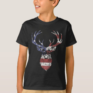 Whitetail Buck Deer Hunting American Usa Flag T-Shirt