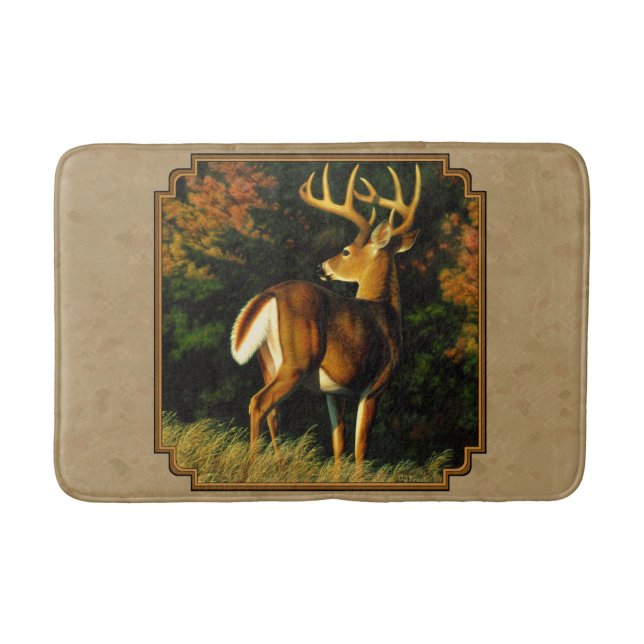 Whitetail Buck Deer Hunting Tan Bath Mat (Front)