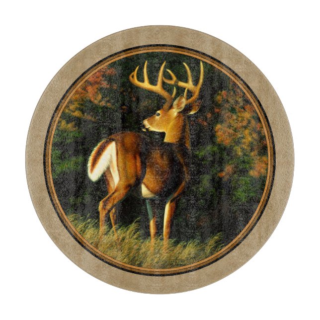 Whitetail Buck Deer Hunting Tan Cutting Board (Front)