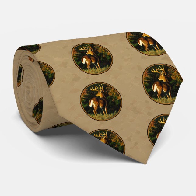 Whitetail Buck Deer Hunting Tan Tie (Rolled)