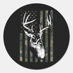 Whitetail Buck Deer Hunting USA Camouflage America Classic Round Sticker