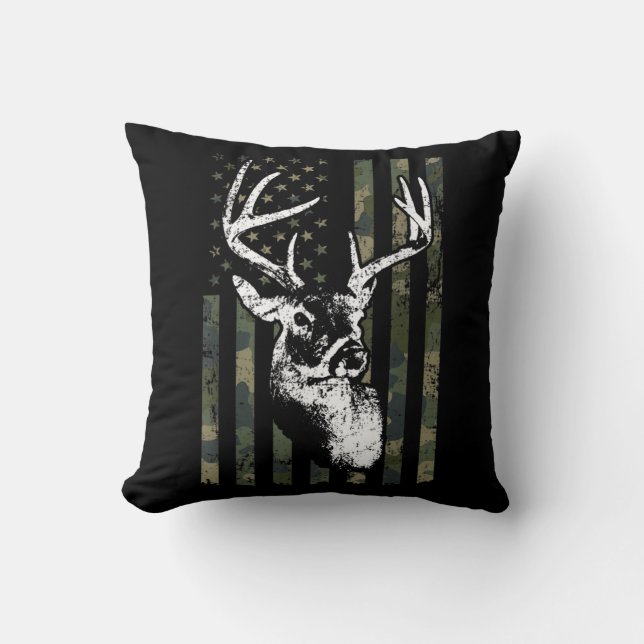 Whitetail Buck Deer Hunting USA Camouflage America Cushion (Front)