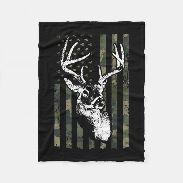 Whitetail Buck Deer Hunting USA Camouflage America Fleece Blanket (Front)