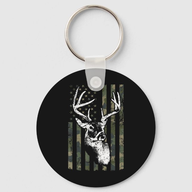 Whitetail Buck Deer Hunting USA Camouflage America Key Ring (Front)