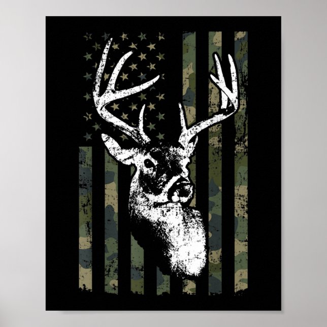 Whitetail Buck Deer Hunting USA Camouflage America Poster (Front)