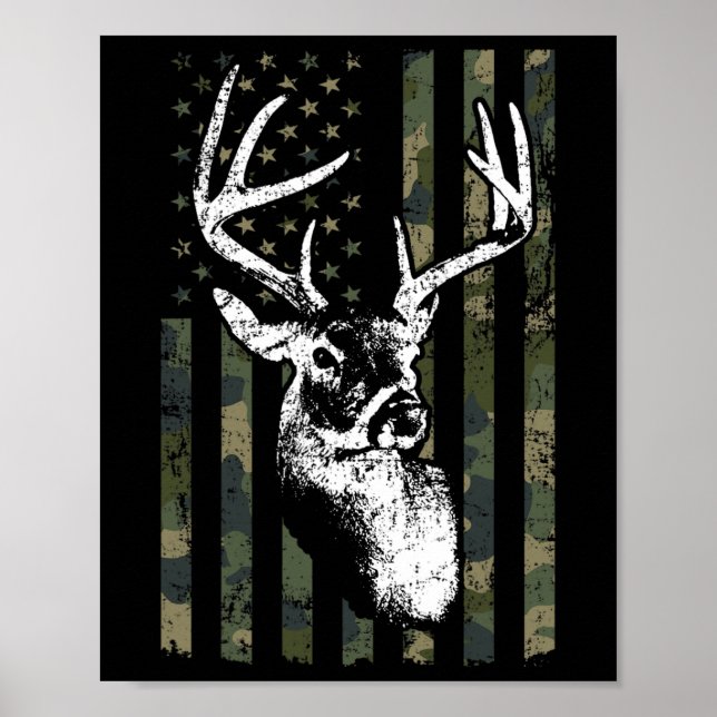 Whitetail Buck Deer Hunting Usa Camouflage America Poster (Front)