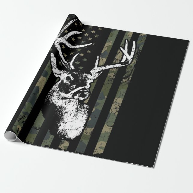 Whitetail Buck Deer Hunting USA Camouflage America Wrapping Paper (Unrolled)