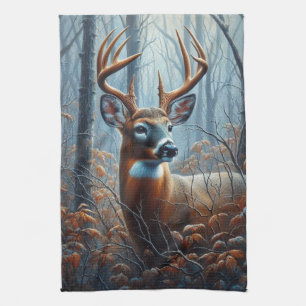 Whitetail Buck Deer in Forest Tea Towel
