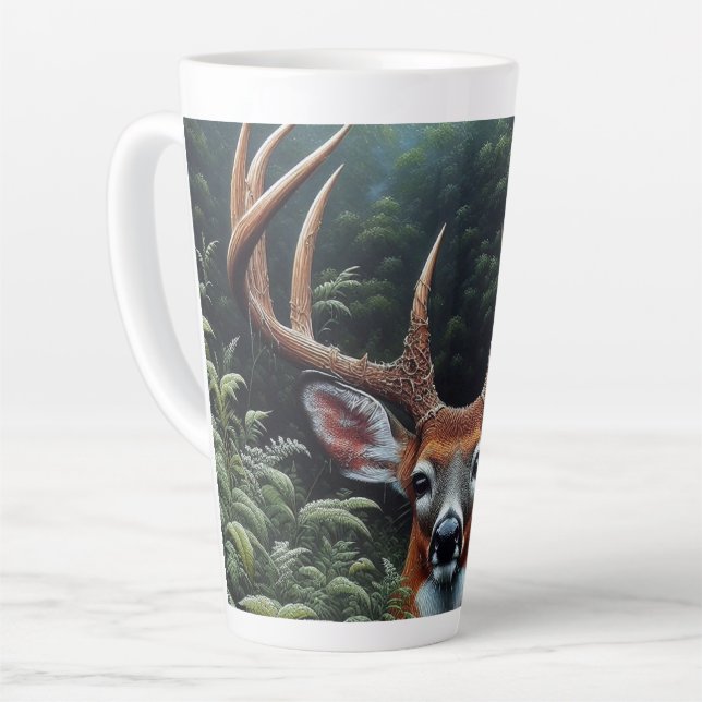 Whitetail Buck Deer in Green Foliage Latte Mug (Left Angle)