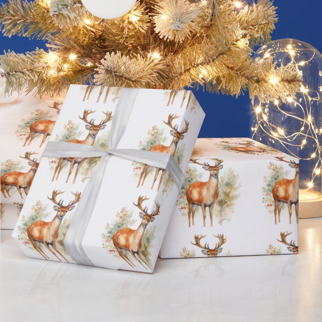 Whitetail Buck Forest Christmas Wrapping Paper (Holidays)