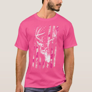 Whitetail Buck Wo Deer Hunting Pink Camo American T-Shirt
