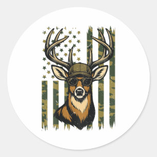 Whitetail Buck Youth Boy Deer Hunting Camo America Classic Round Sticker