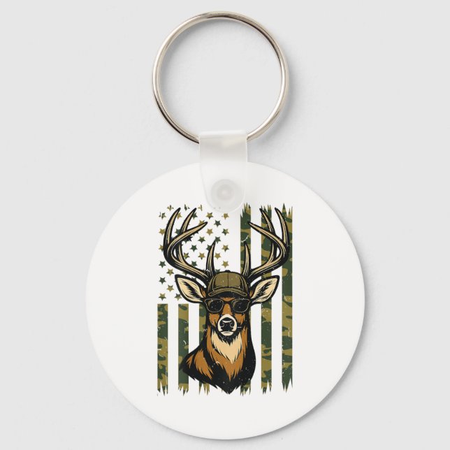 Whitetail Buck Youth Boy Deer Hunting Camo America Key Ring (Front)