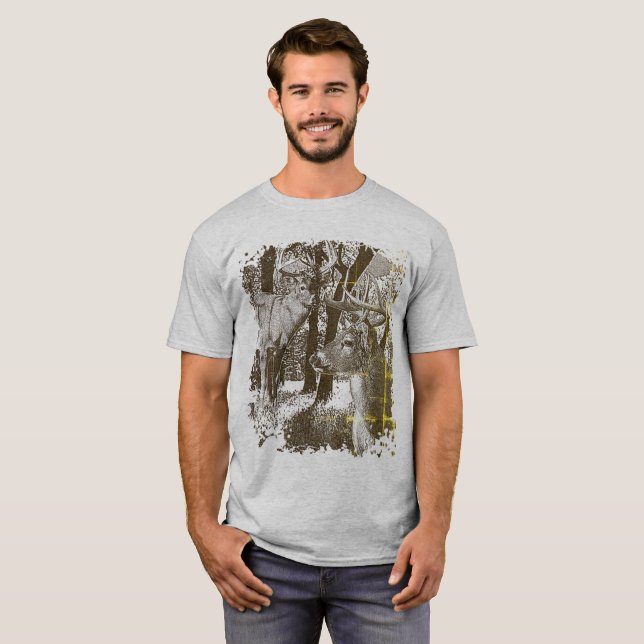 WhiteTail Deer,  Alert Bucks, T-Shirt (Front Full)