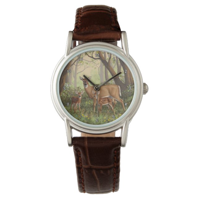 Whitetail Deer and Cute Twin Fawns In Spring Watch (Front)