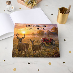 Whitetail Deer and Red Vintage Tractor Guest Book