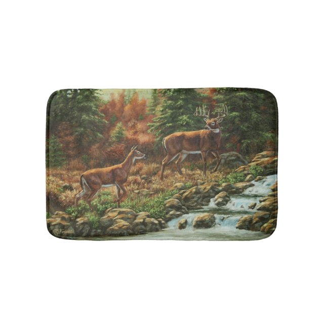 Whitetail Deer and Waterfall Bath Mat (Front)