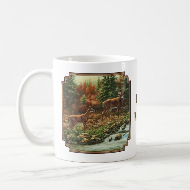Whitetail Deer and Waterfall Coffee Mug (Left)