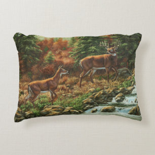Whitetail Deer and Waterfall Decorative Cushion