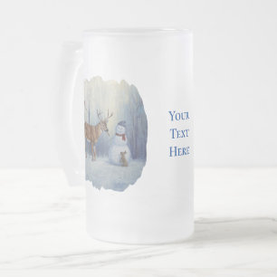 Whitetail Deer and Waterfall Frosted Glass Beer Mug