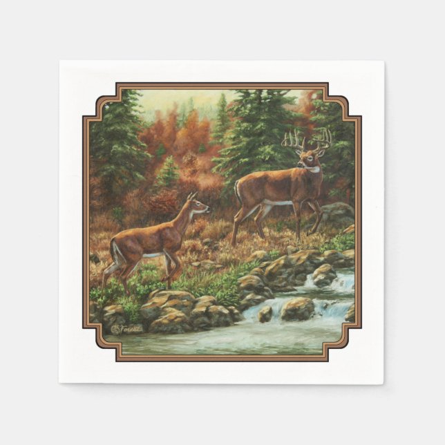 Whitetail Deer and Waterfall Napkin (Front)