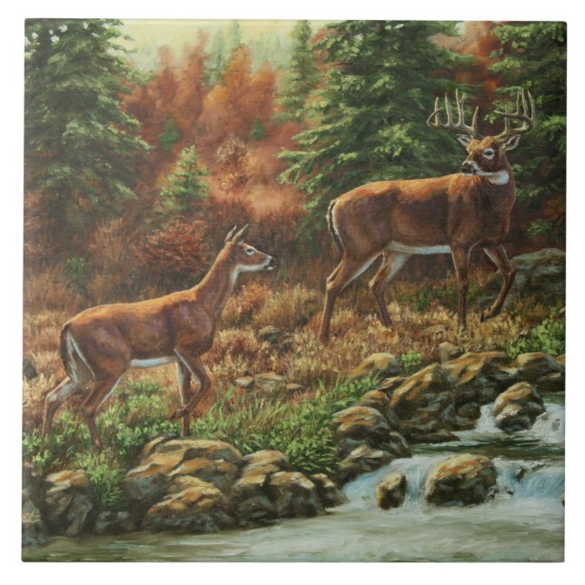 Whitetail Deer and Waterfall Tile (Front)