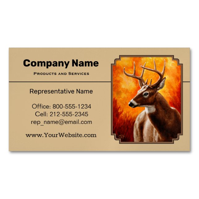 Whitetail Deer Autumn Gold Magnetic Business Card (Front)