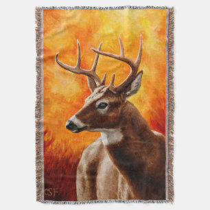 Whitetail Deer Autumn Gold Throw Blanket