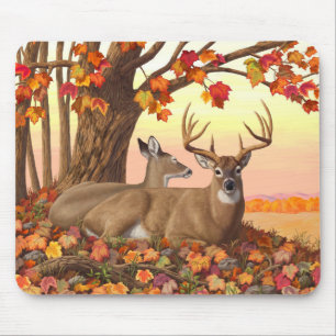 Whitetail Deer Autumn Maple Tree Mouse Mat