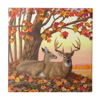 Whitetail Deer Autumn Maple Tree Tile