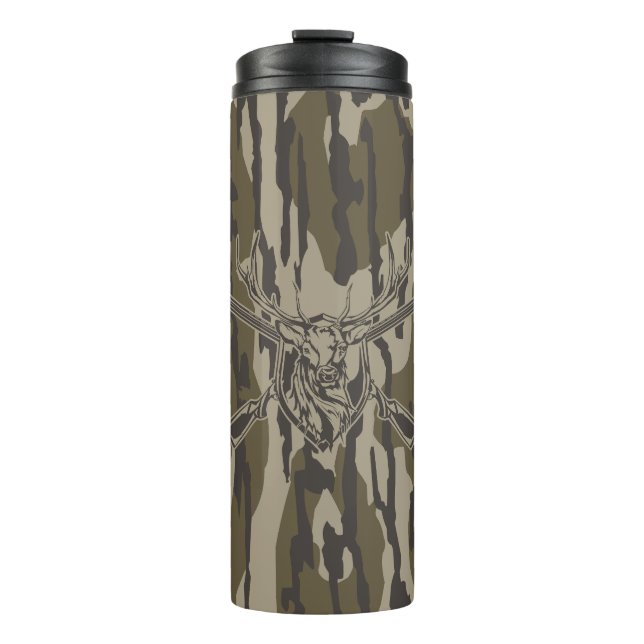 Whitetail Deer Bottomland Camo Hunting Rifle Botto Thermal Tumbler (Front)