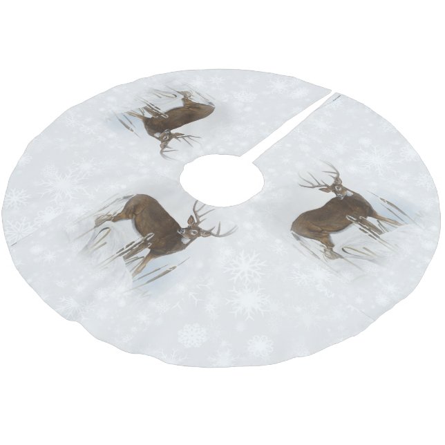 Whitetail deer brushed polyester tree skirt (Angled)