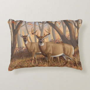 Whitetail Deer Buck & Doe Autumn Maple Woods Decorative Cushion