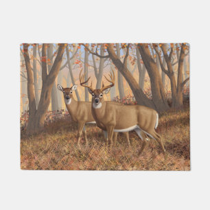 Whitetail Deer Buck & Doe Autumn Maple Woods Doormat