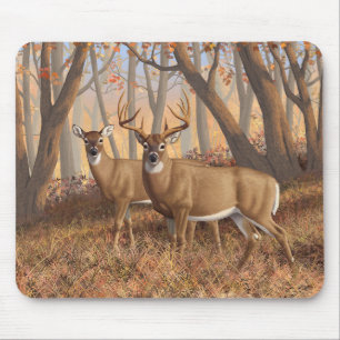 Whitetail Deer Buck & Doe Autumn Maple Woods Mouse Mat