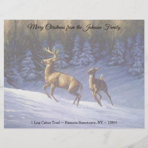 Whitetail Deer Buck & Doe in Winter Snow Custom Letterhead