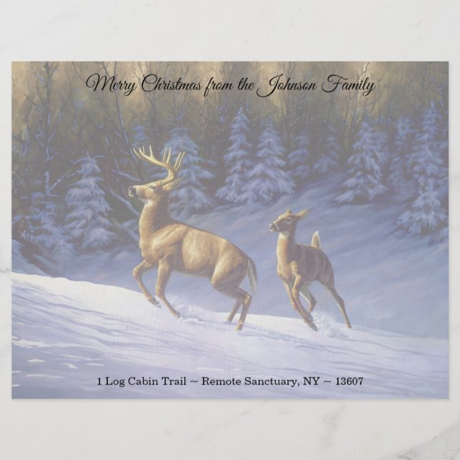Whitetail Deer Buck & Doe in Winter Snow Custom Letterhead (Front)