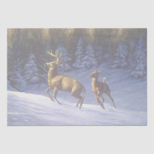 Whitetail Deer Buck & Doe in Winter Snow Tissue Paper