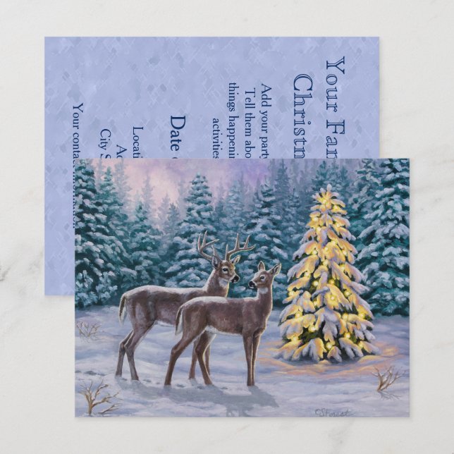 Whitetail Deer & Christmas Tree Winter Scene Invitation (Front/Back)