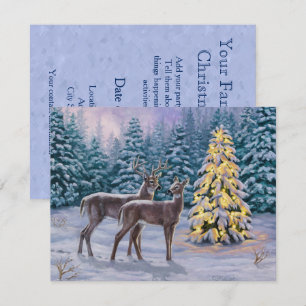 Whitetail Deer & Christmas Tree Winter Scene Invitation