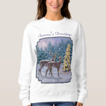Whitetail Deer & Christmas Tree Winter Scene