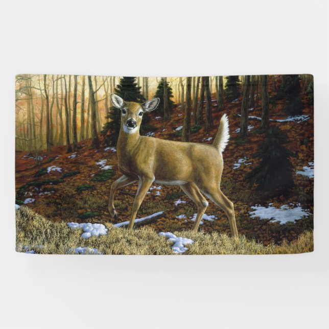 Whitetail Deer Doe in Autumn Forest Banner (Horizontal)